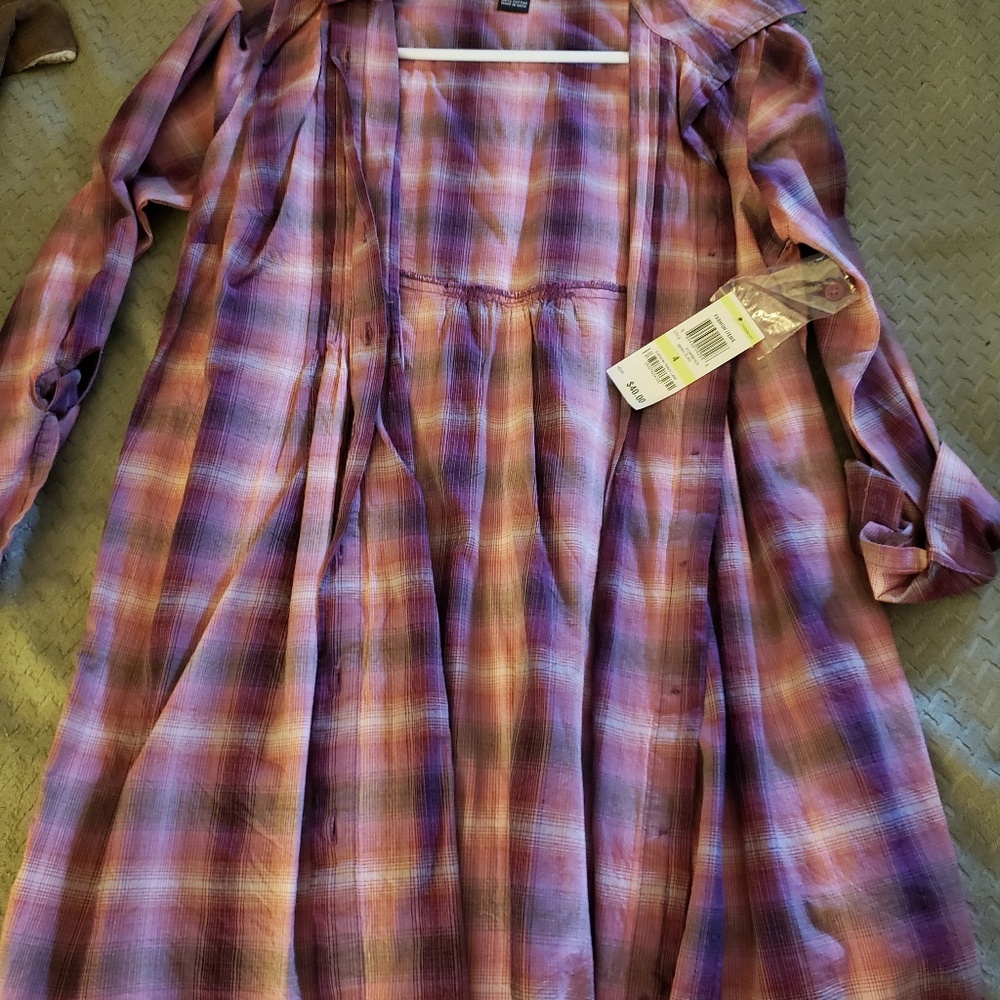 Long button down plaid shirt